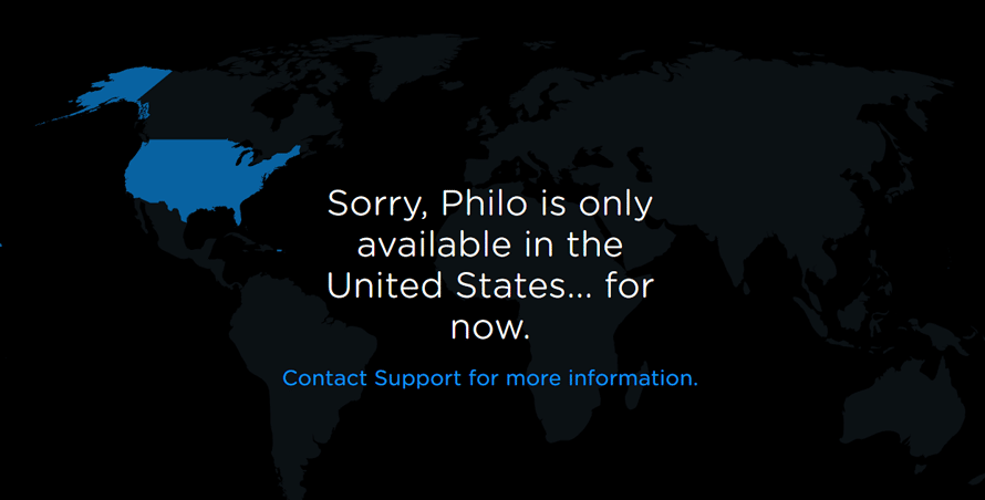 Philo 'only available in the United States' error screen
