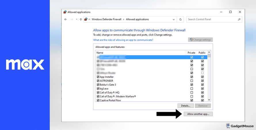 Check your firewall settings to allow your VPN provider and therefore Max