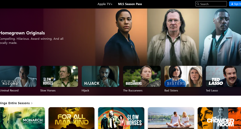 Apple TV homepage