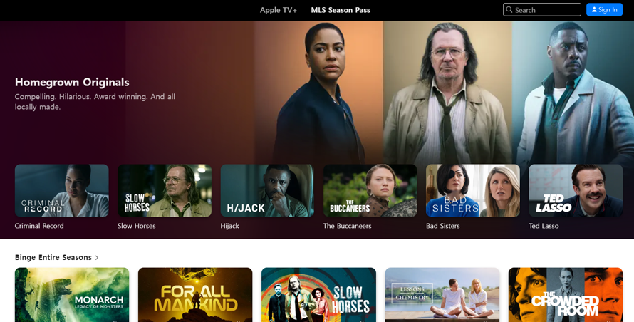 Apple TV homepage