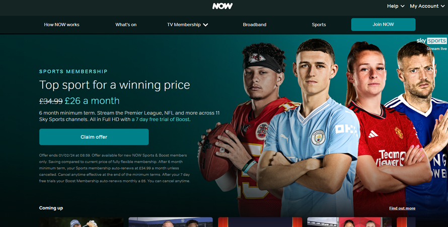 Now TV homepage