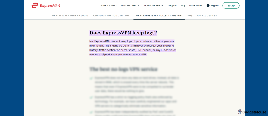 ExpressVPN no-logs policy