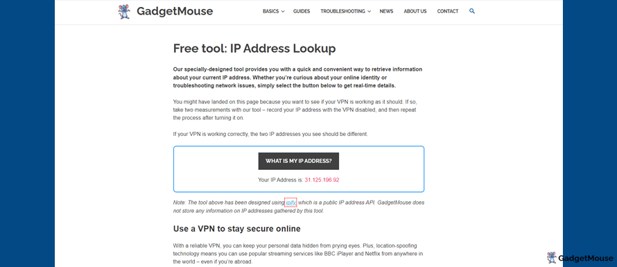 Gadgetmouse IP Address Lookup tool